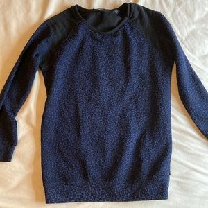 Maison Scotch Punk Radar Oversize Blue Black Cheetah Sweater Petite